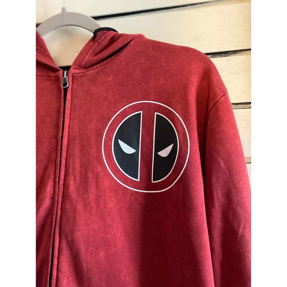 Marvel Deadpool unisex full zip hoodie sweatshirt size medium red DEADPOOL sleev - Picture 3 of 13